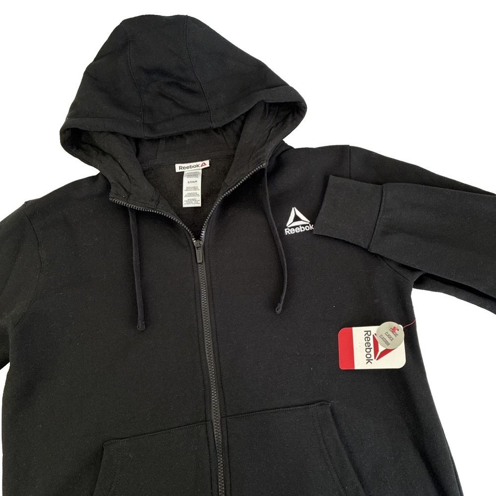 New Mens Reebok Athletic Full Zip Hoodie Jacket Sweatshirt Size Small Black NWT